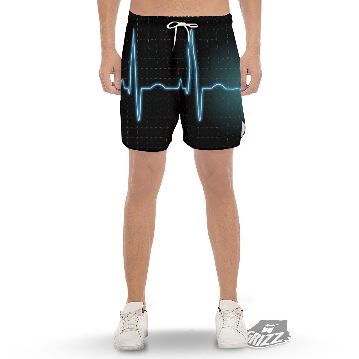 Heartbeat Teal Print Men's Gym Shorts-grizzshop