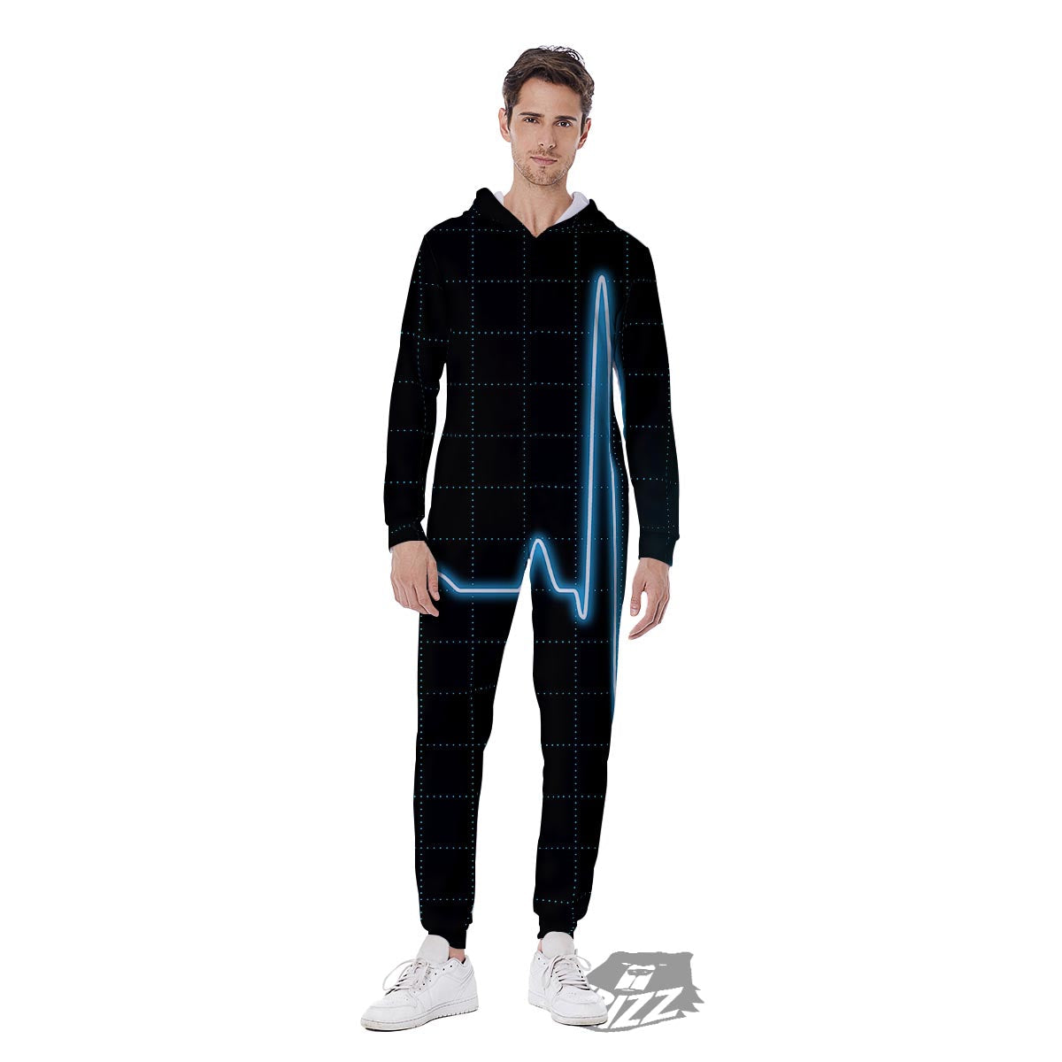 Heartbeat Teal Print Men's Jumpsuit-grizzshop