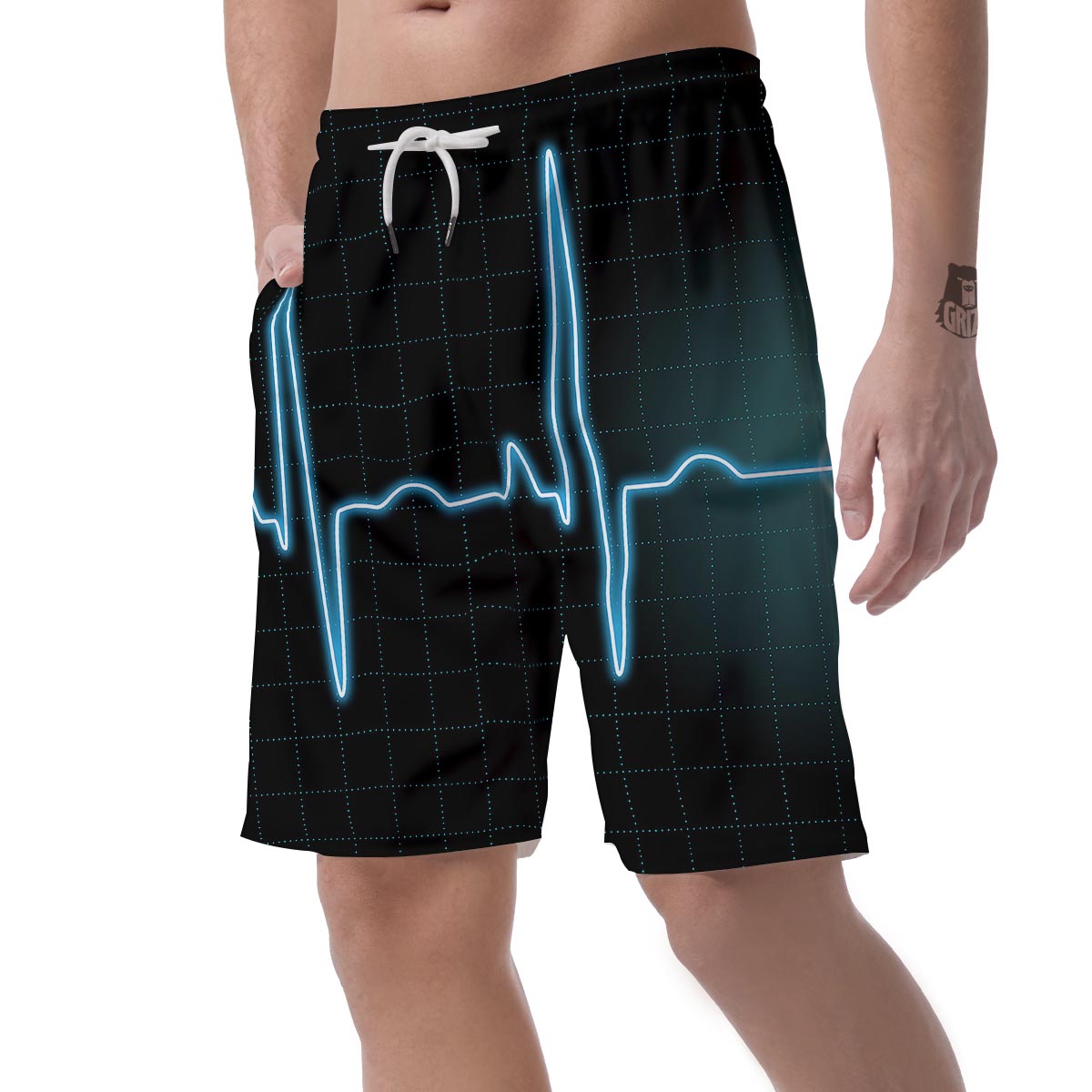 Heartbeat Teal Print Men's Shorts-grizzshop