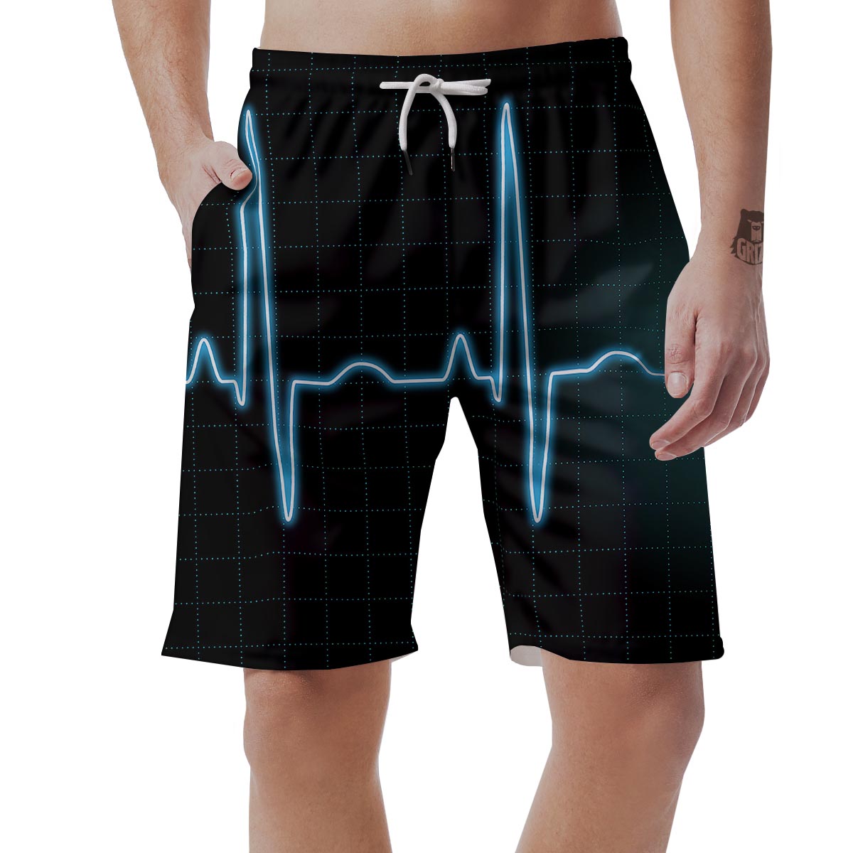 Heartbeat Teal Print Men's Shorts-grizzshop