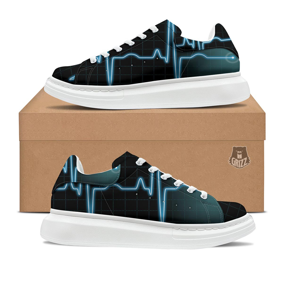 Heartbeat Teal Print Platform Shoes-grizzshop