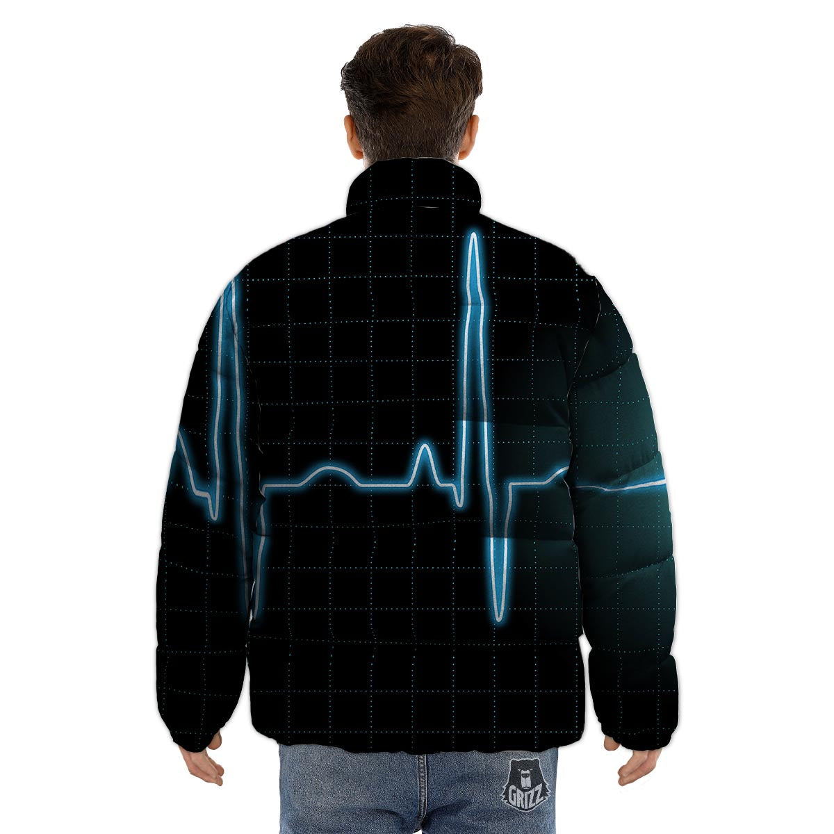 Heartbeat Teal Print Puffer Jacket-grizzshop