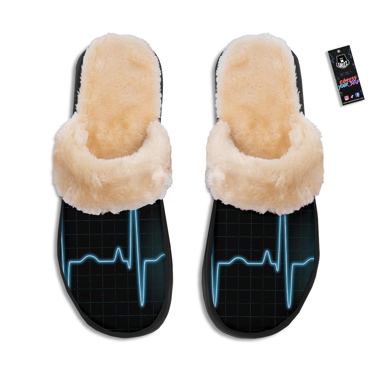 Heartbeat Teal Print Slippers-grizzshop