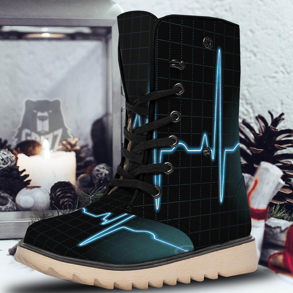 Heartbeat Teal Print Snow Boots-grizzshop