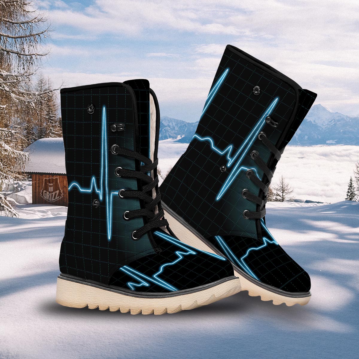 Heartbeat Teal Print Snow Boots-grizzshop