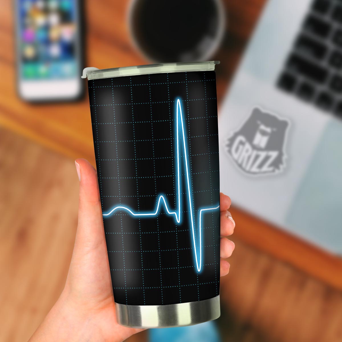 Heartbeat Teal Print Tumbler-grizzshop