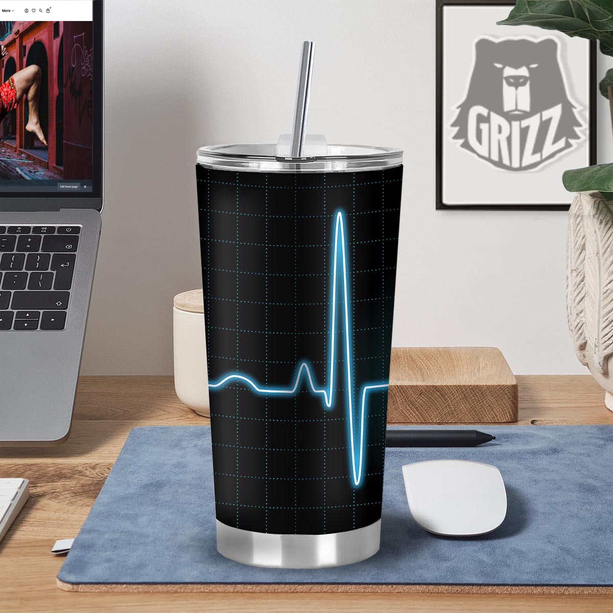 Heartbeat Teal Print Tumbler-grizzshop