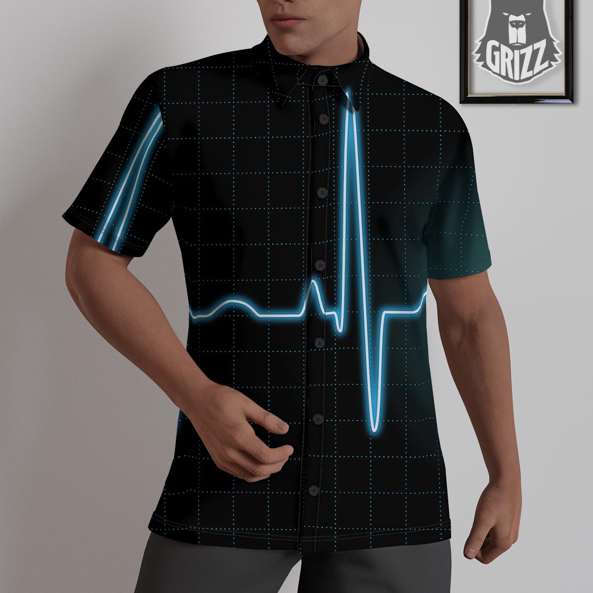 Heartbeat Teal Print Untucked Shirts-grizzshop