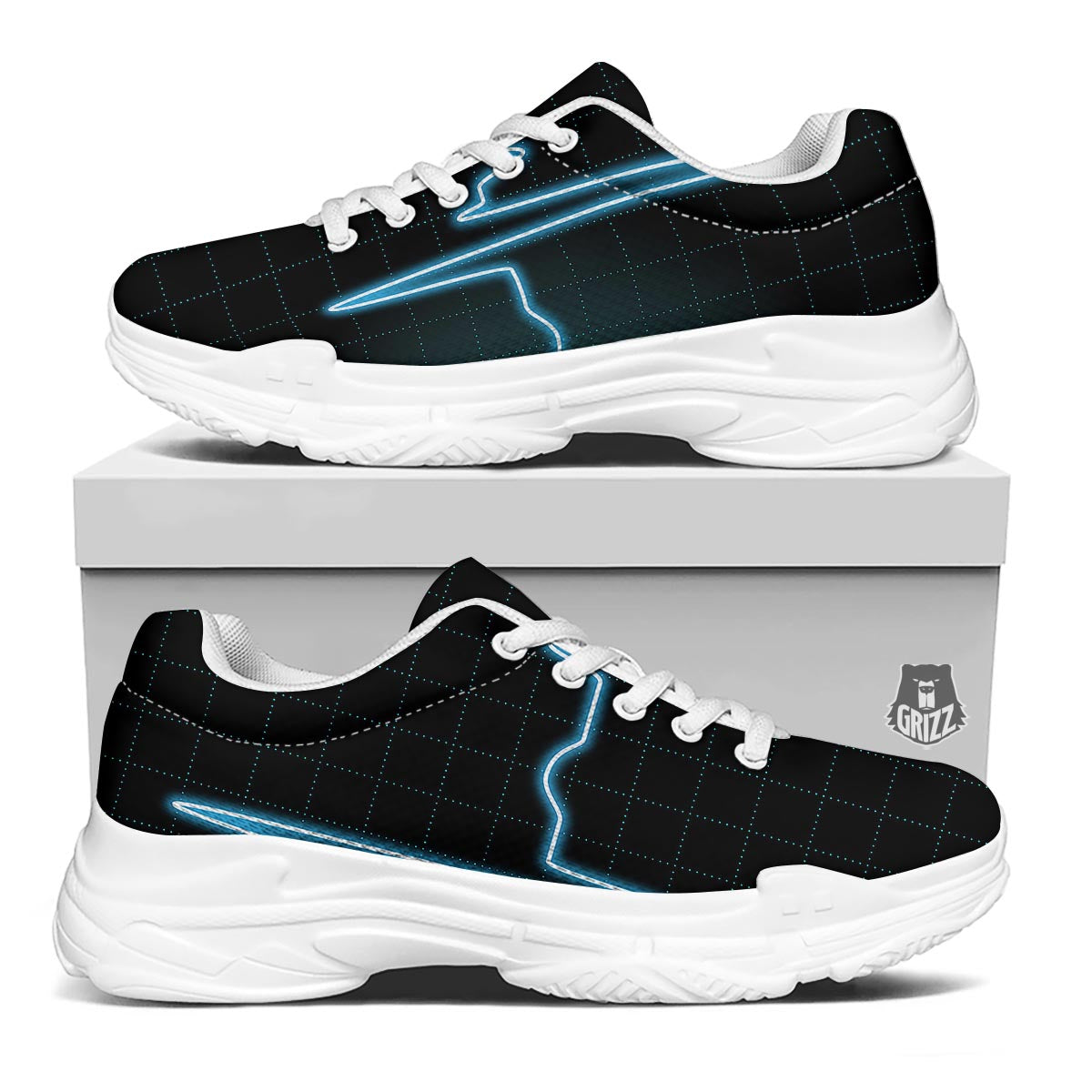 Heartbeat Teal Print White Chunky Shoes-grizzshop