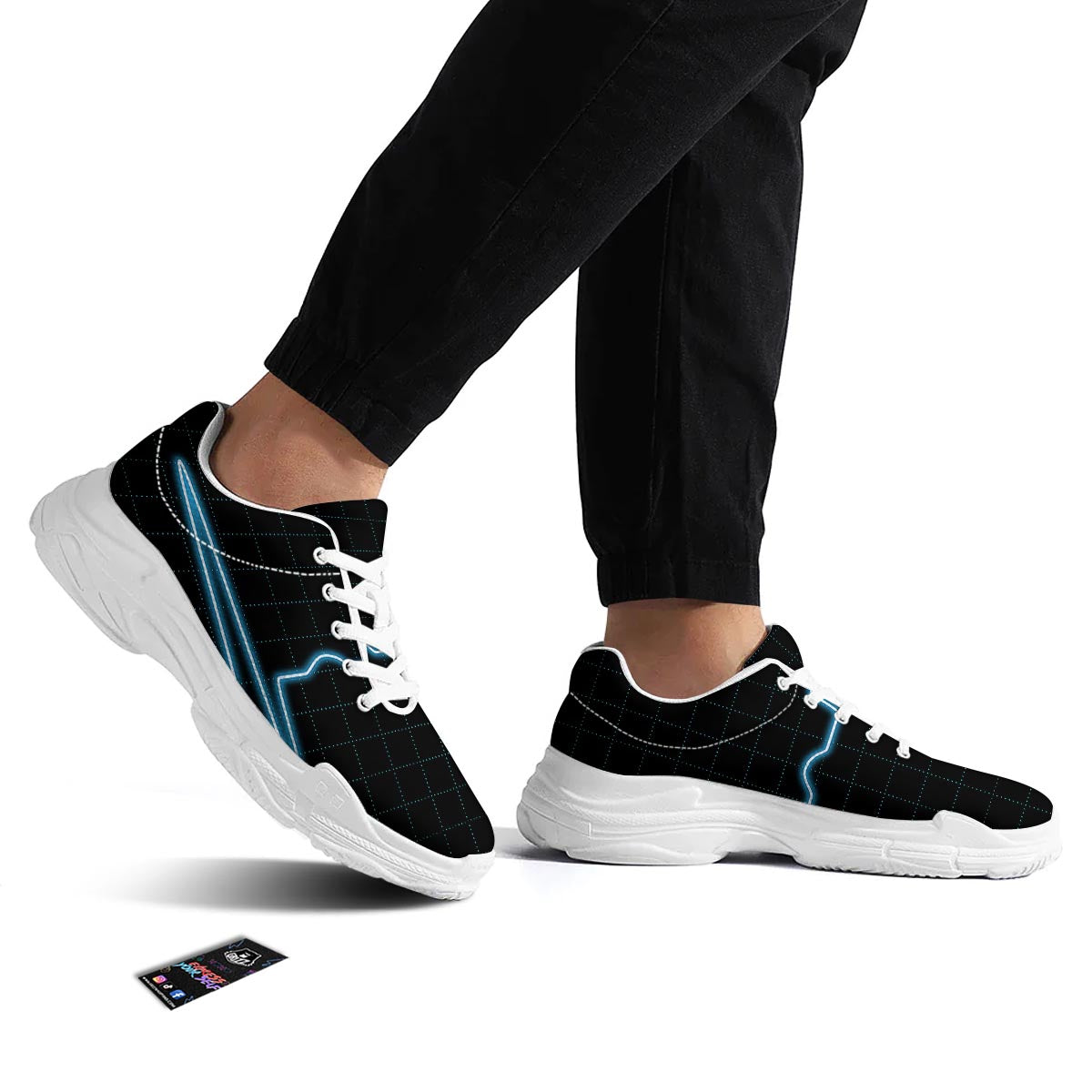 Heartbeat Teal Print White Chunky Shoes-grizzshop