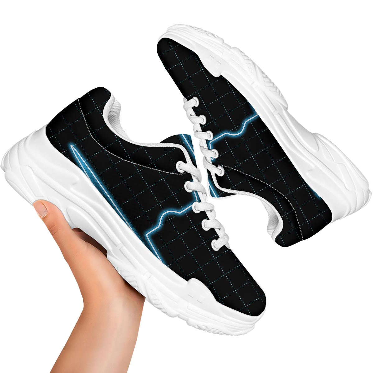 Heartbeat Teal Print White Chunky Shoes-grizzshop