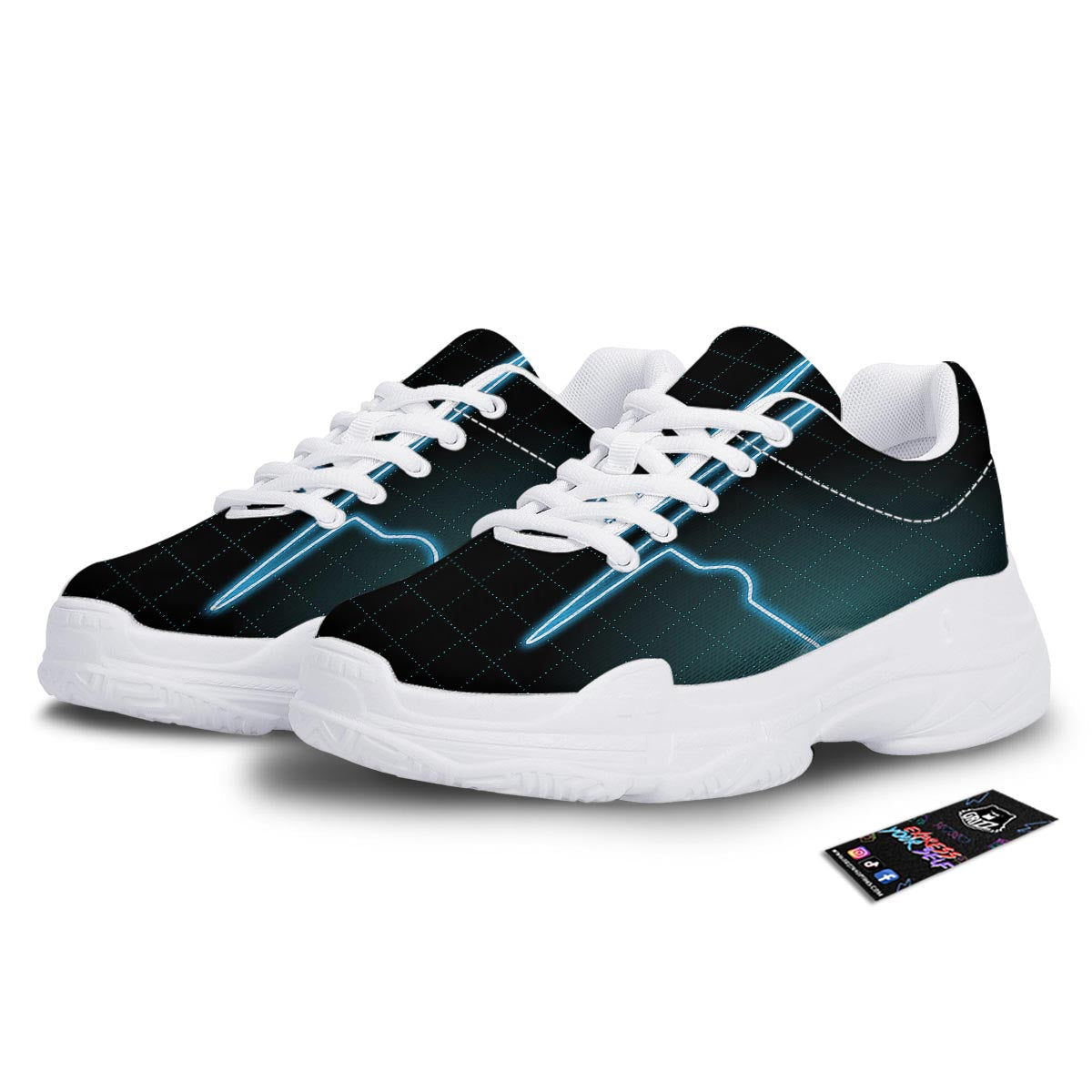Heartbeat Teal Print White Chunky Shoes-grizzshop