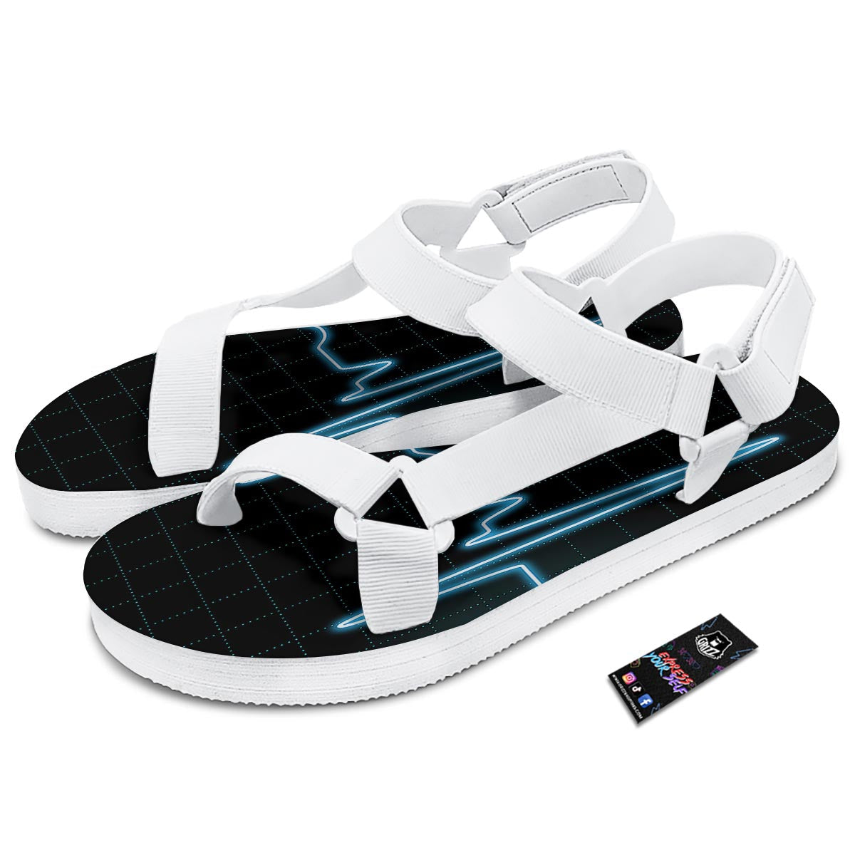Heartbeat Teal Print White Open Toe Sandals-grizzshop