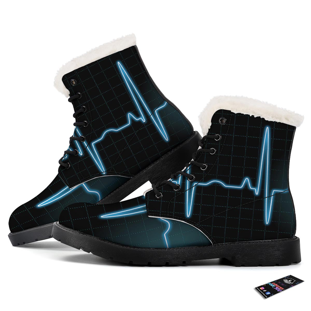 Heartbeat Teal Print Winter Boots-grizzshop
