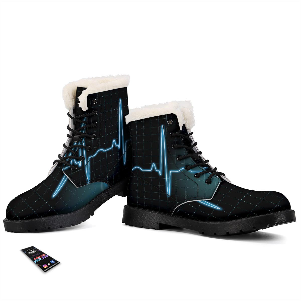 Heartbeat Teal Print Winter Boots-grizzshop