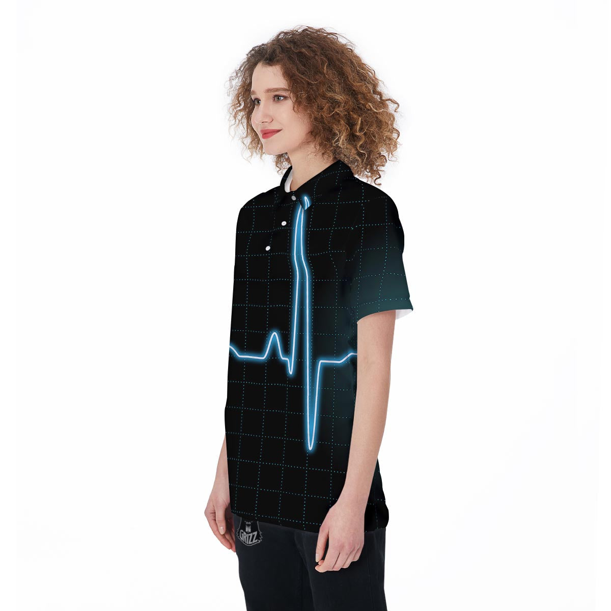 Heartbeat Teal Print Women's Golf Shirts-grizzshop