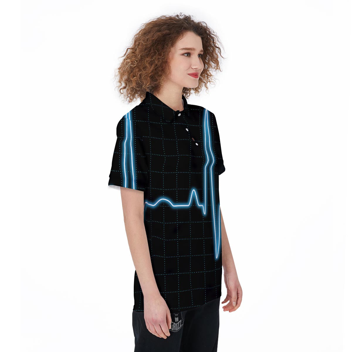 Heartbeat Teal Print Women's Golf Shirts-grizzshop