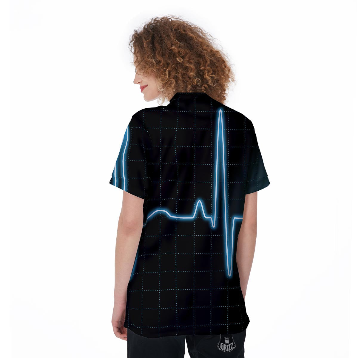 Heartbeat Teal Print Women's Golf Shirts-grizzshop