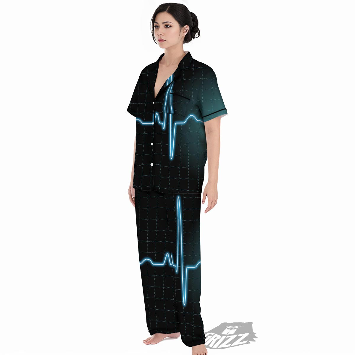 Heartbeat Teal Print Women's Pajamas Set-grizzshop