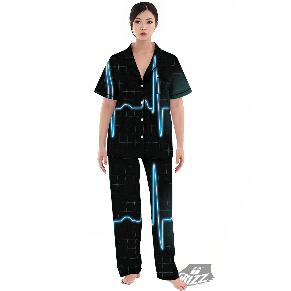 Heartbeat Teal Print Women's Pajamas Set-grizzshop