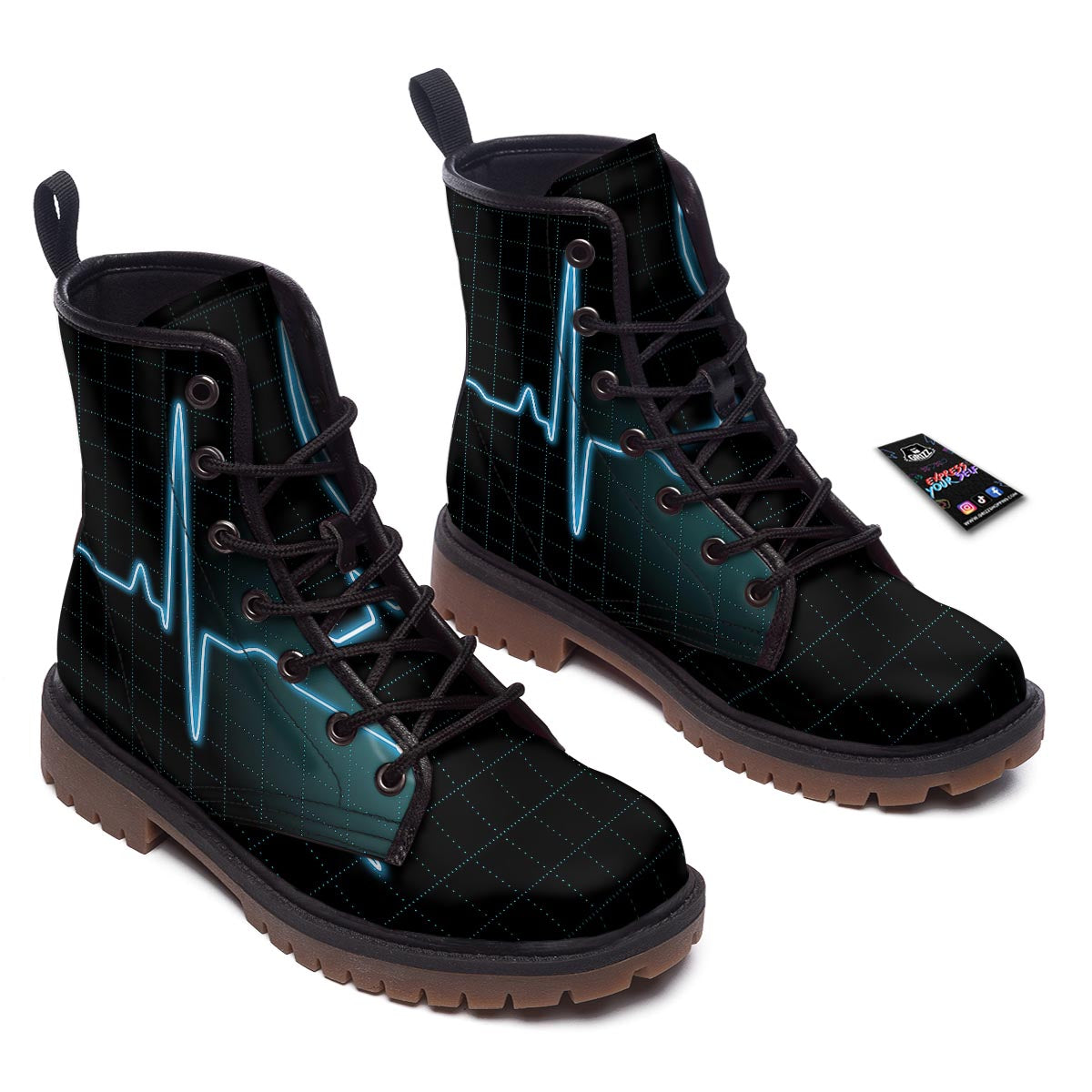 Heartbeat Teal Print Work Boots-grizzshop