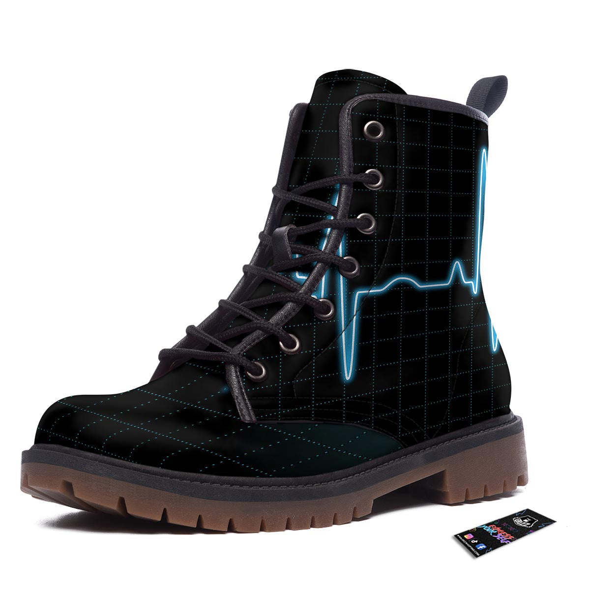 Heartbeat Teal Print Work Boots-grizzshop