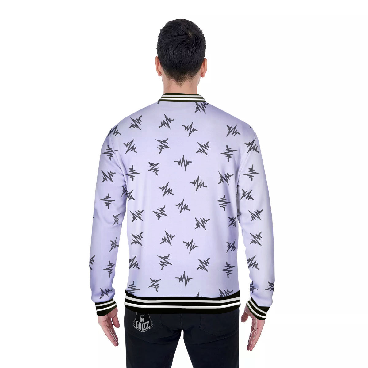 Heartbeat White And Black Print Pattern Baseball Jacket-grizzshop