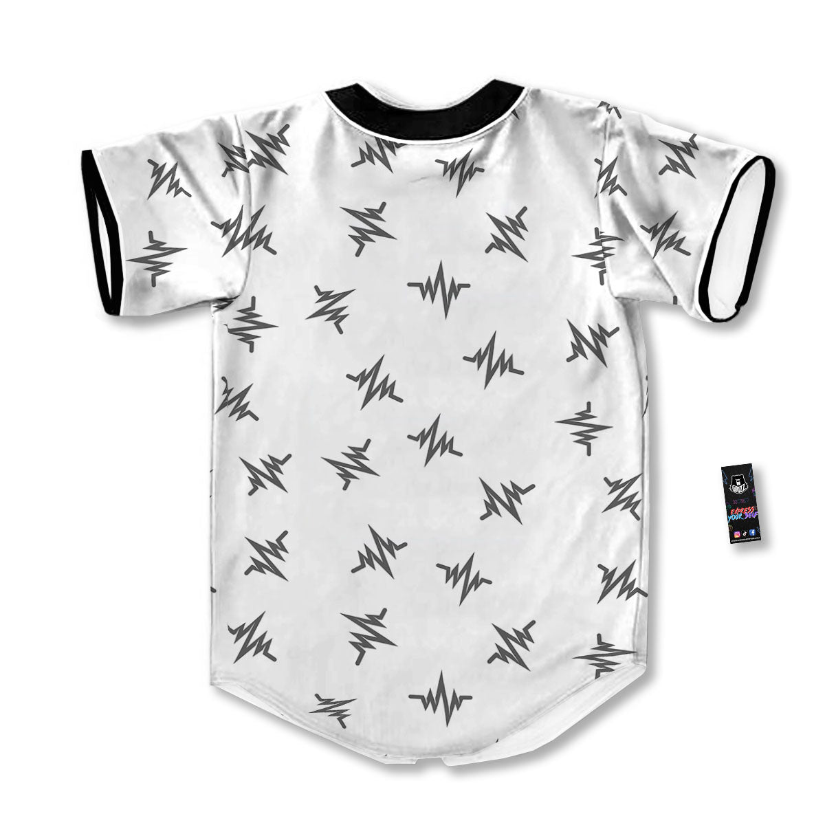 Heartbeat White And Black Print Pattern Baseball Jersey-grizzshop