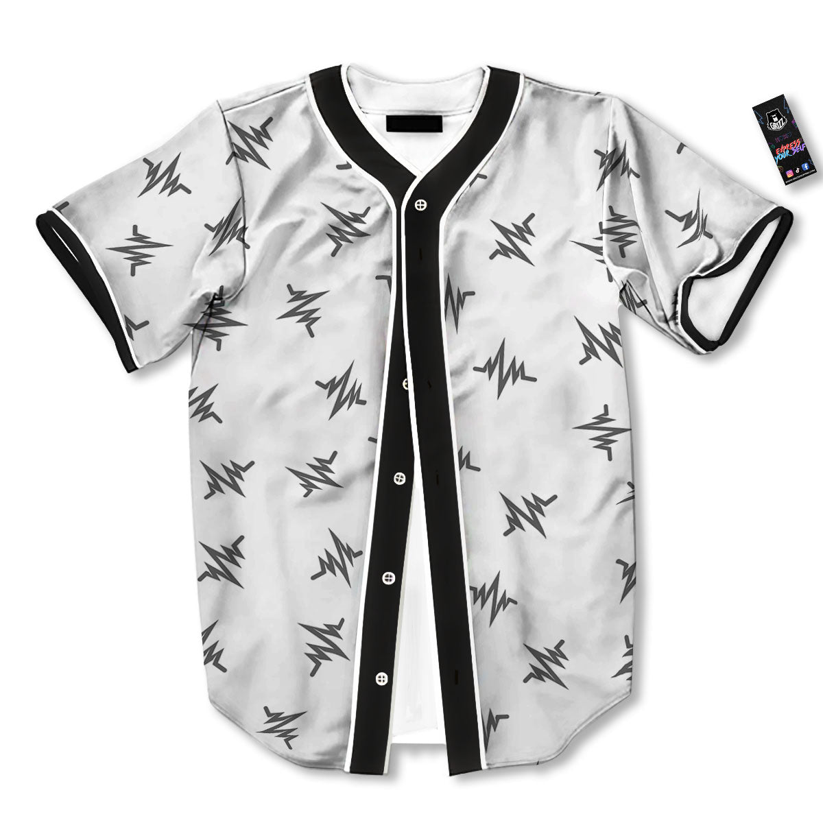 Heartbeat White And Black Print Pattern Baseball Jersey-grizzshop