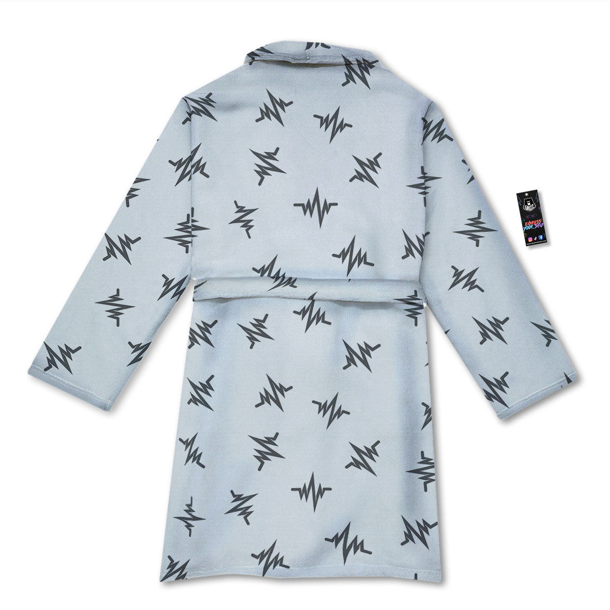 Heartbeat White And Black Print Pattern Bathrobe-grizzshop