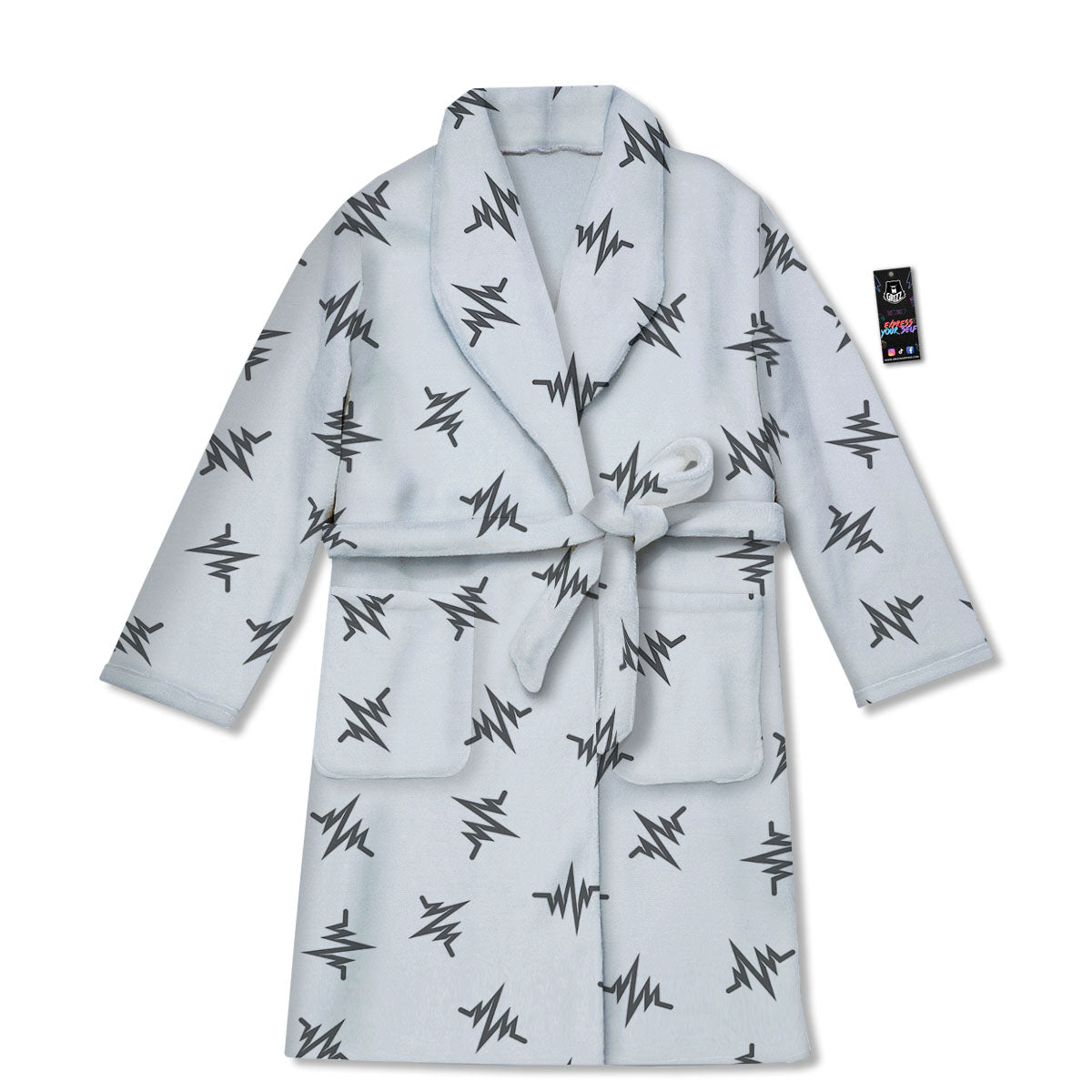 Heartbeat White And Black Print Pattern Bathrobe-grizzshop