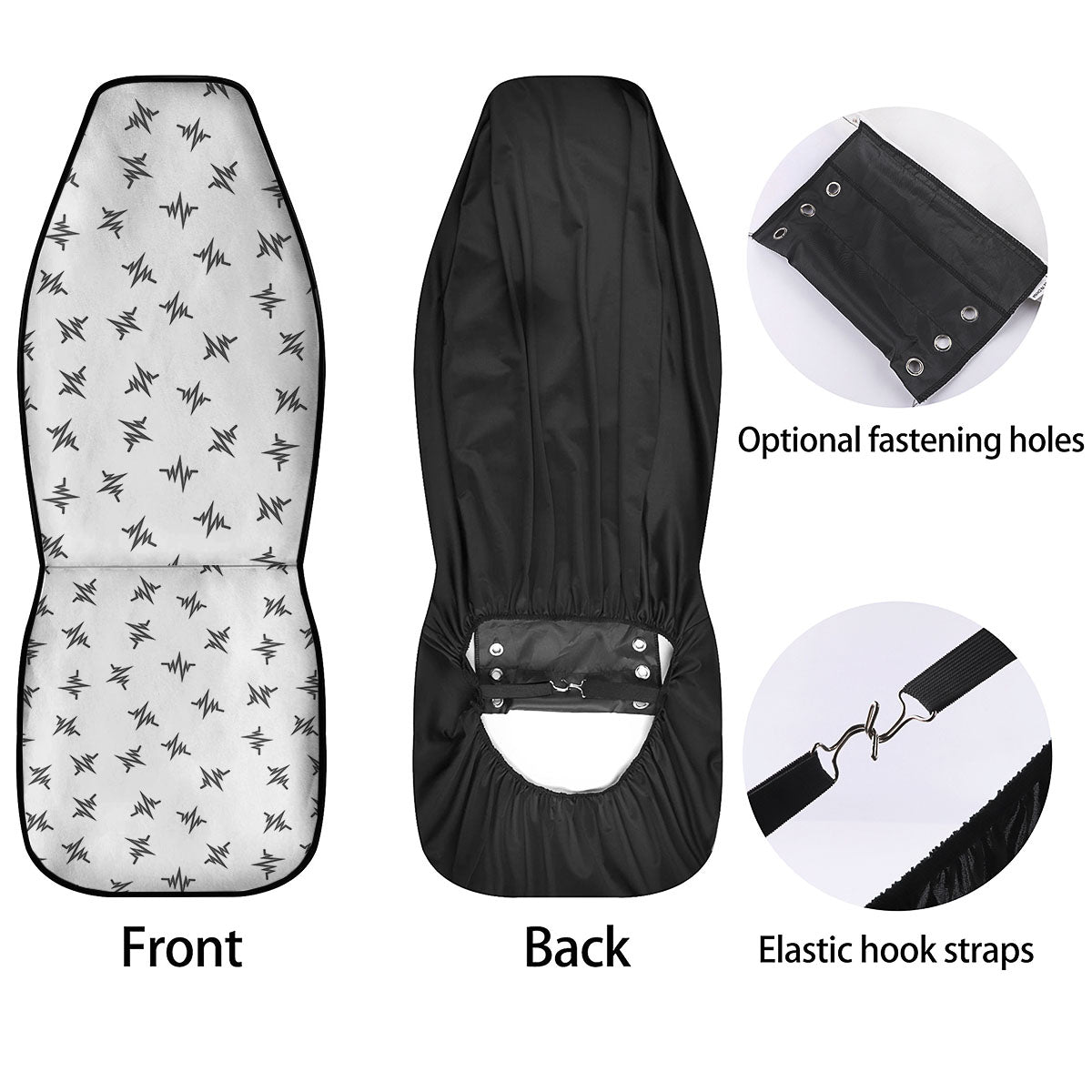 Heartbeat White And Black Print Pattern Car Seat Covers-grizzshop