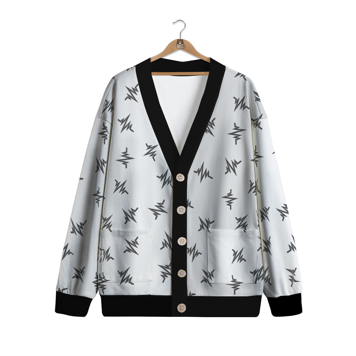 Heartbeat White And Black Print Pattern Cardigan-grizzshop