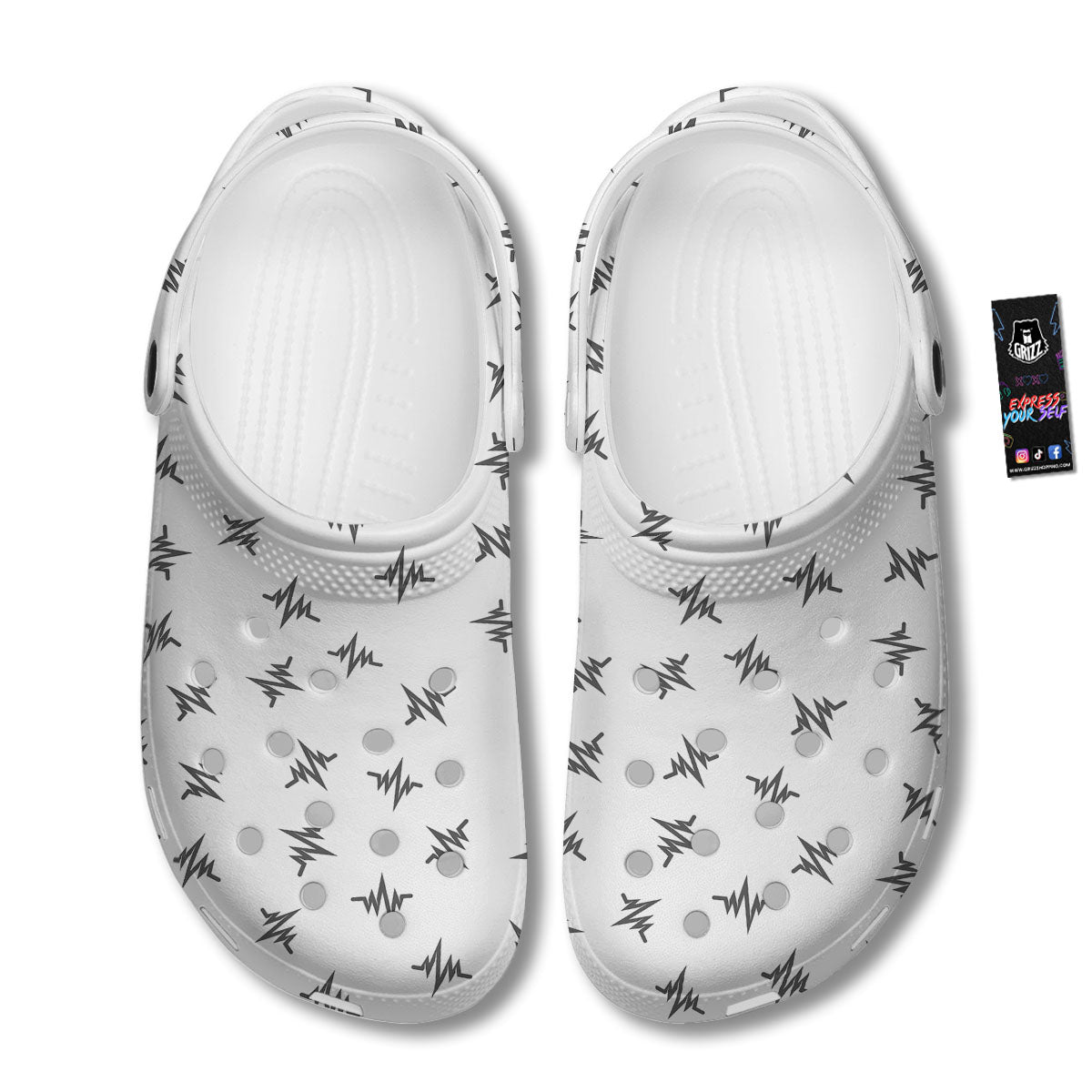 Heartbeat White And Black Print Pattern Clog-grizzshop