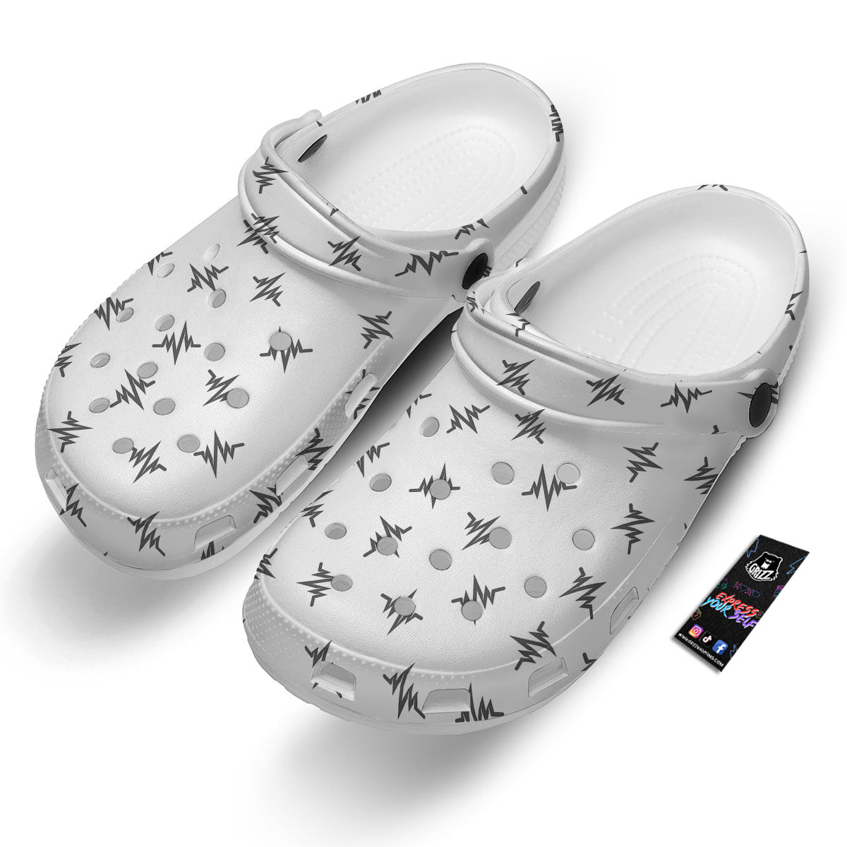 Heartbeat White And Black Print Pattern Clog-grizzshop