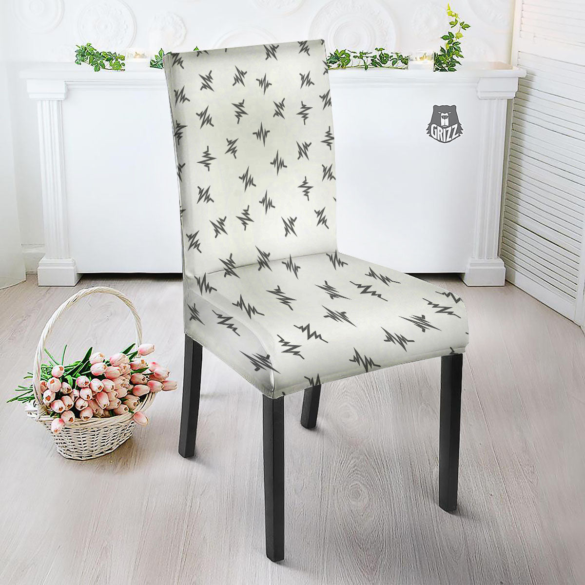 Heartbeat White And Black Print Pattern Dining Chair Slipcover-grizzshop