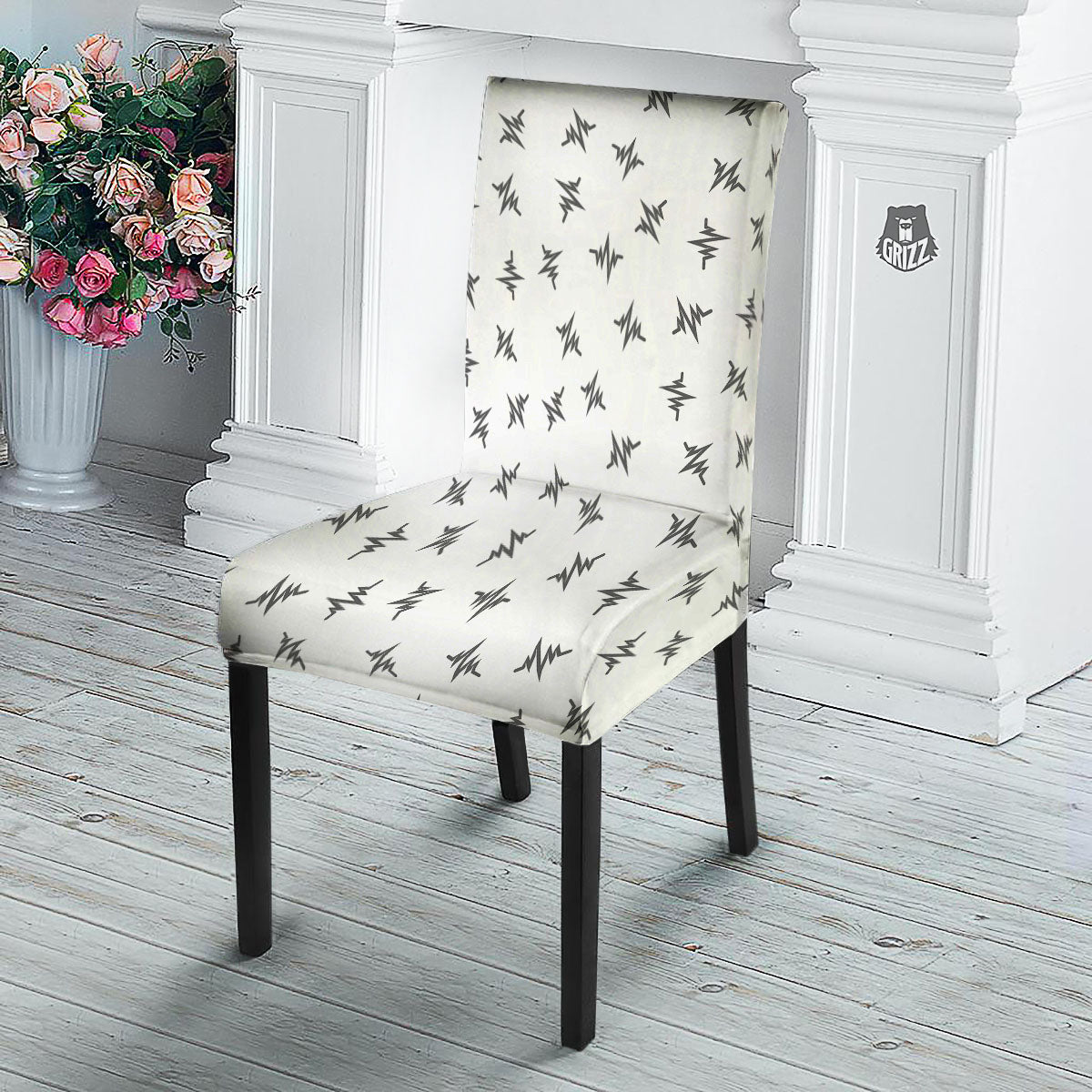Heartbeat White And Black Print Pattern Dining Chair Slipcover-grizzshop