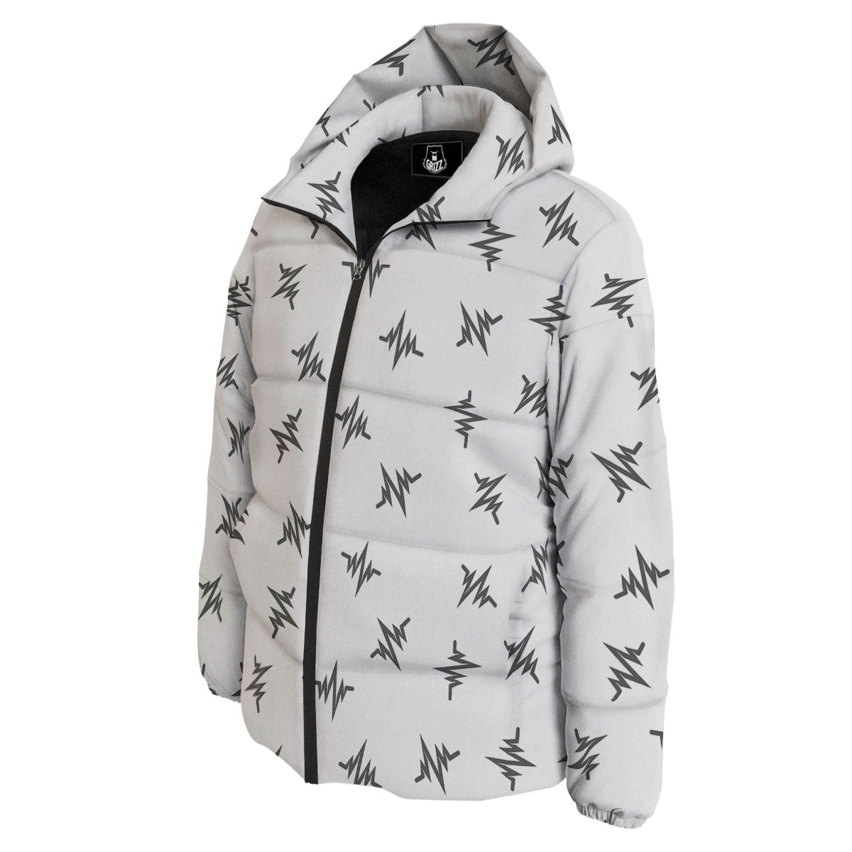 Heartbeat White And Black Print Pattern Down Jacket-grizzshop