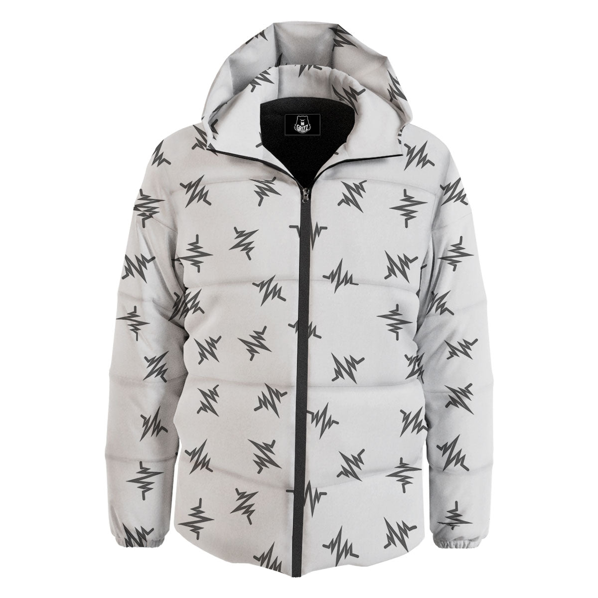 Heartbeat White And Black Print Pattern Down Jacket-grizzshop