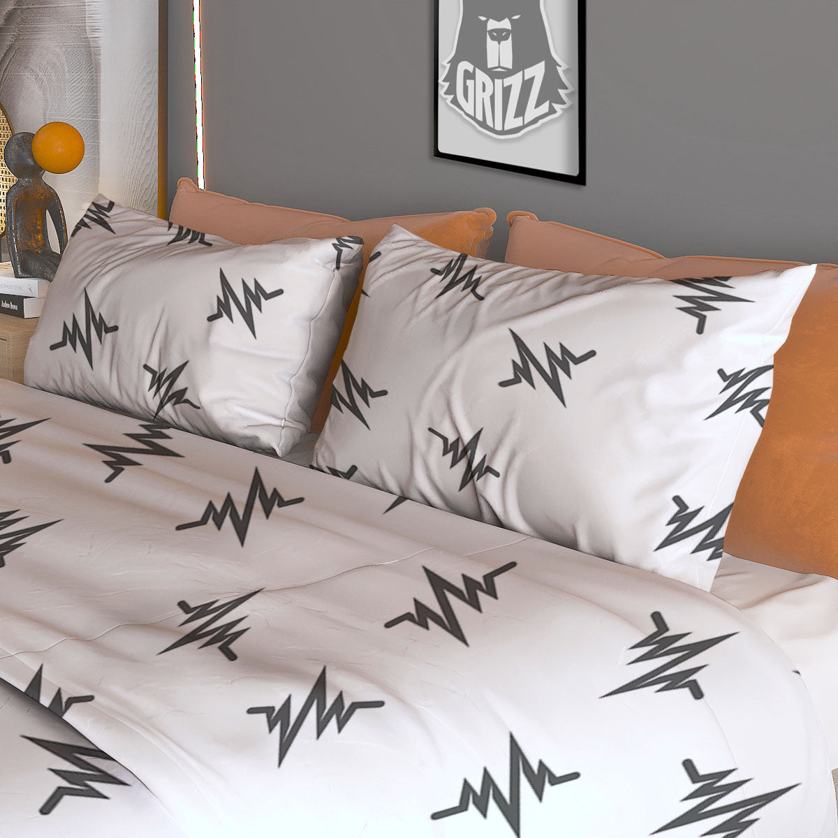 Heartbeat White And Black Print Pattern Duvet Cover Bedding Set