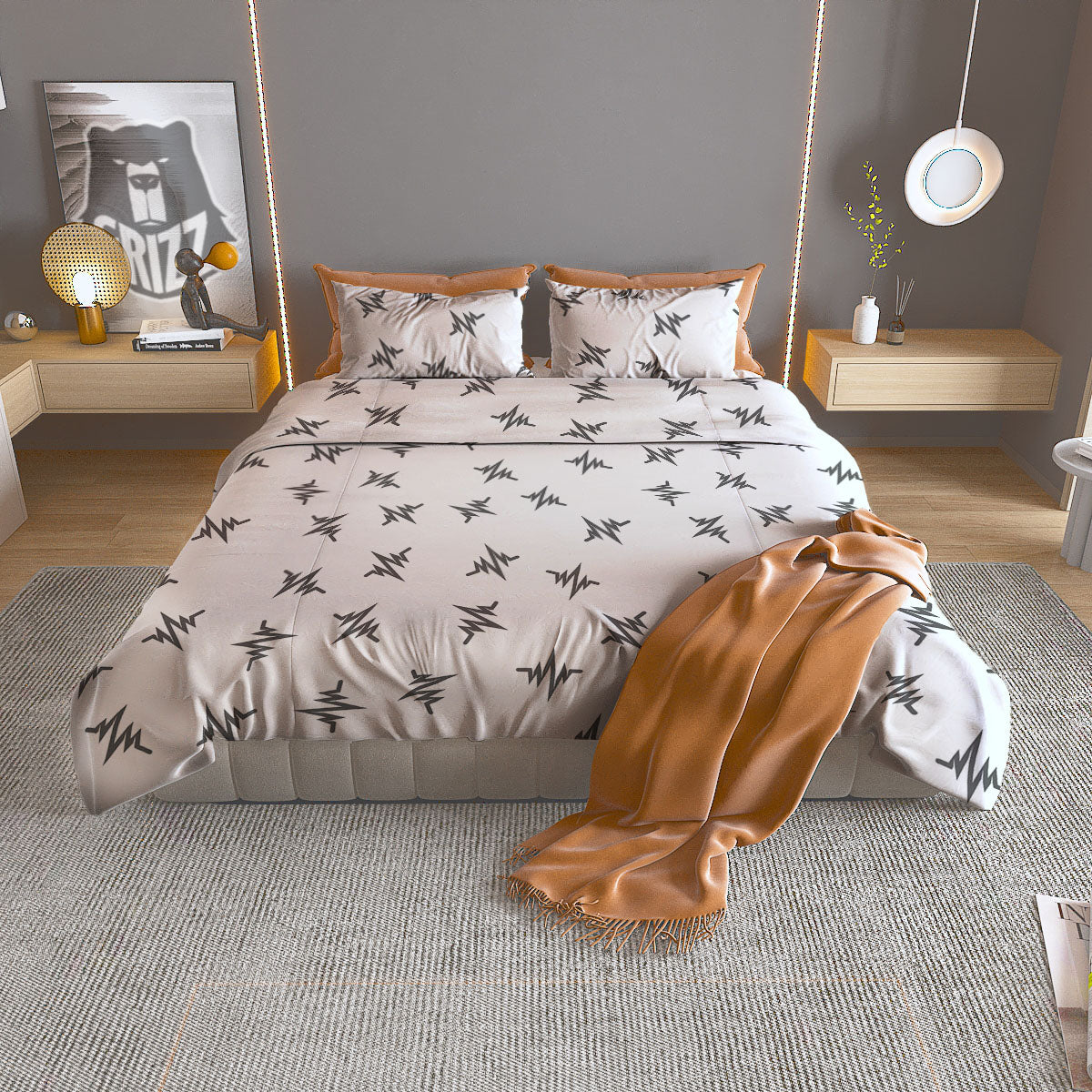 Heartbeat White And Black Print Pattern Duvet Cover Bedding Set