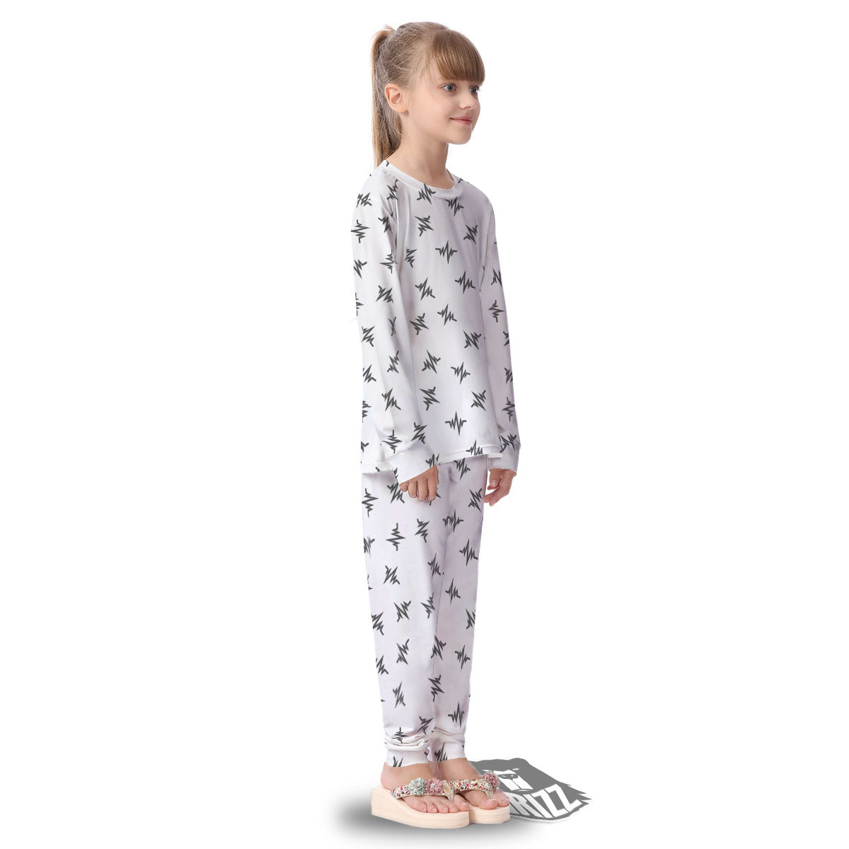 Heartbeat White And Black Print Pattern Kid's Pajamas-grizzshop