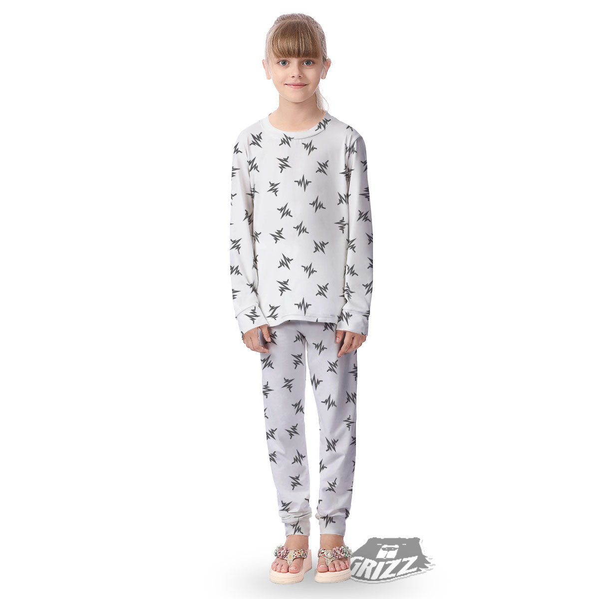 Heartbeat White And Black Print Pattern Kid's Pajamas-grizzshop