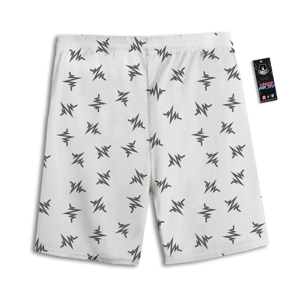 Heartbeat White And Black Print Pattern Men's Athletic Shorts