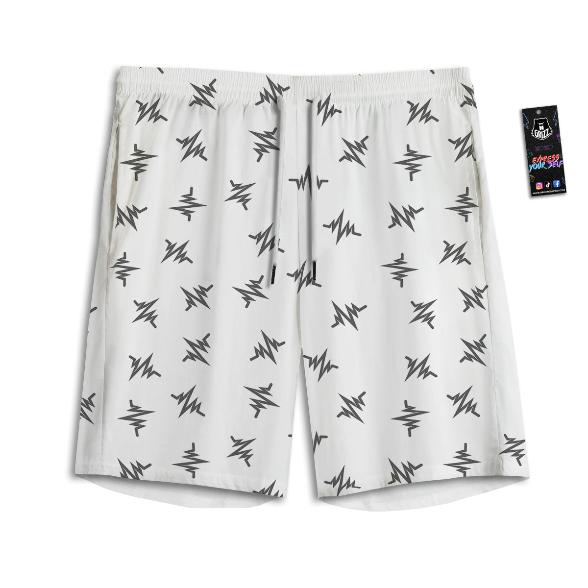 Heartbeat White And Black Print Pattern Men's Athletic Shorts