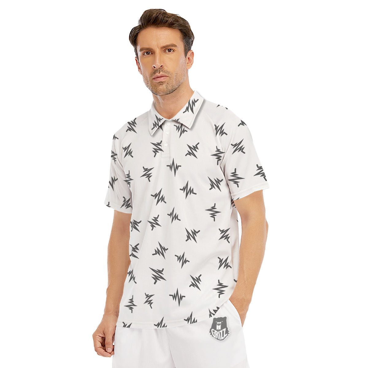 Heartbeat White And Black Print Pattern Men's Golf Shirts-grizzshop