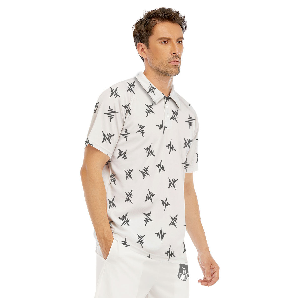 Heartbeat White And Black Print Pattern Men's Golf Shirts-grizzshop