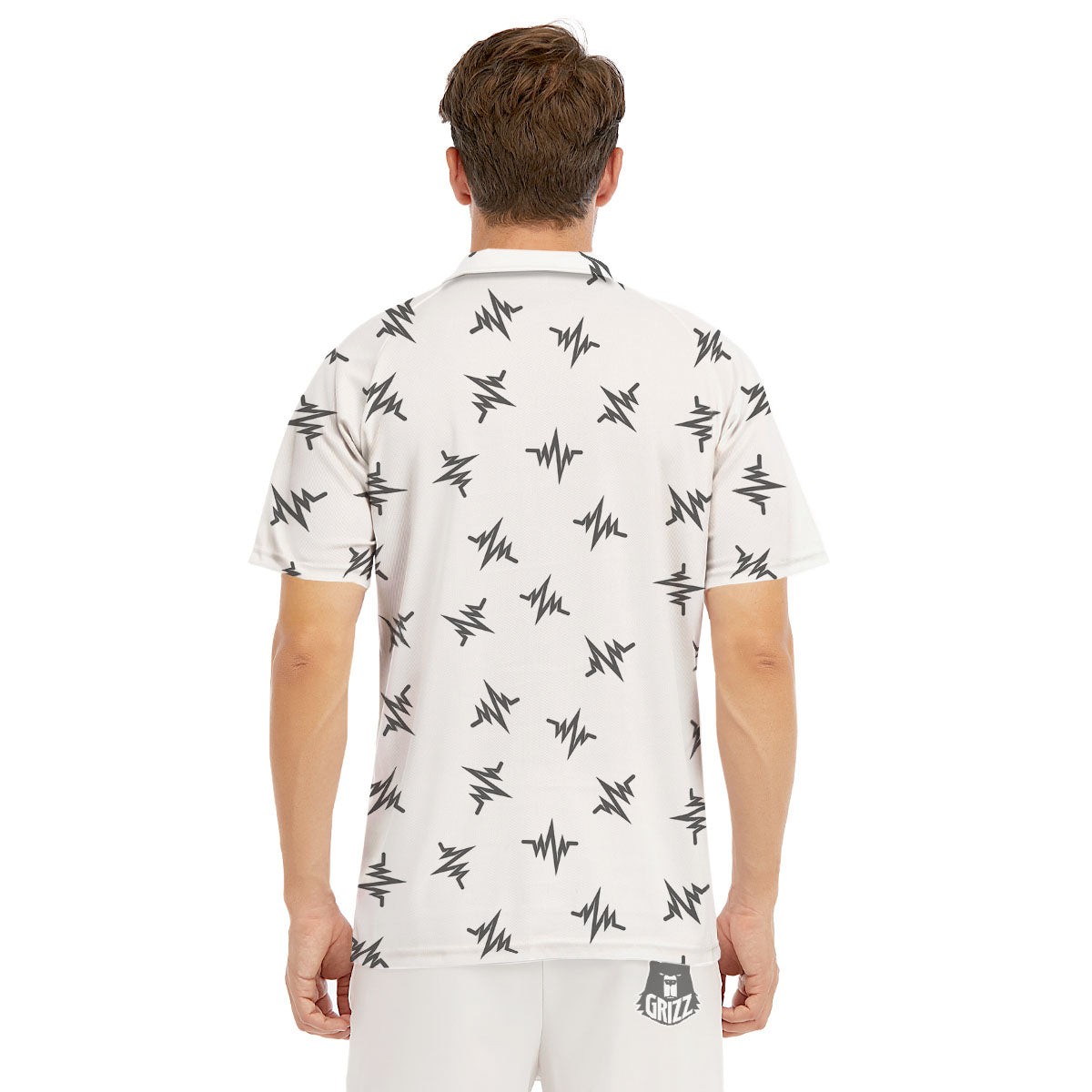 Heartbeat White And Black Print Pattern Men's Golf Shirts-grizzshop