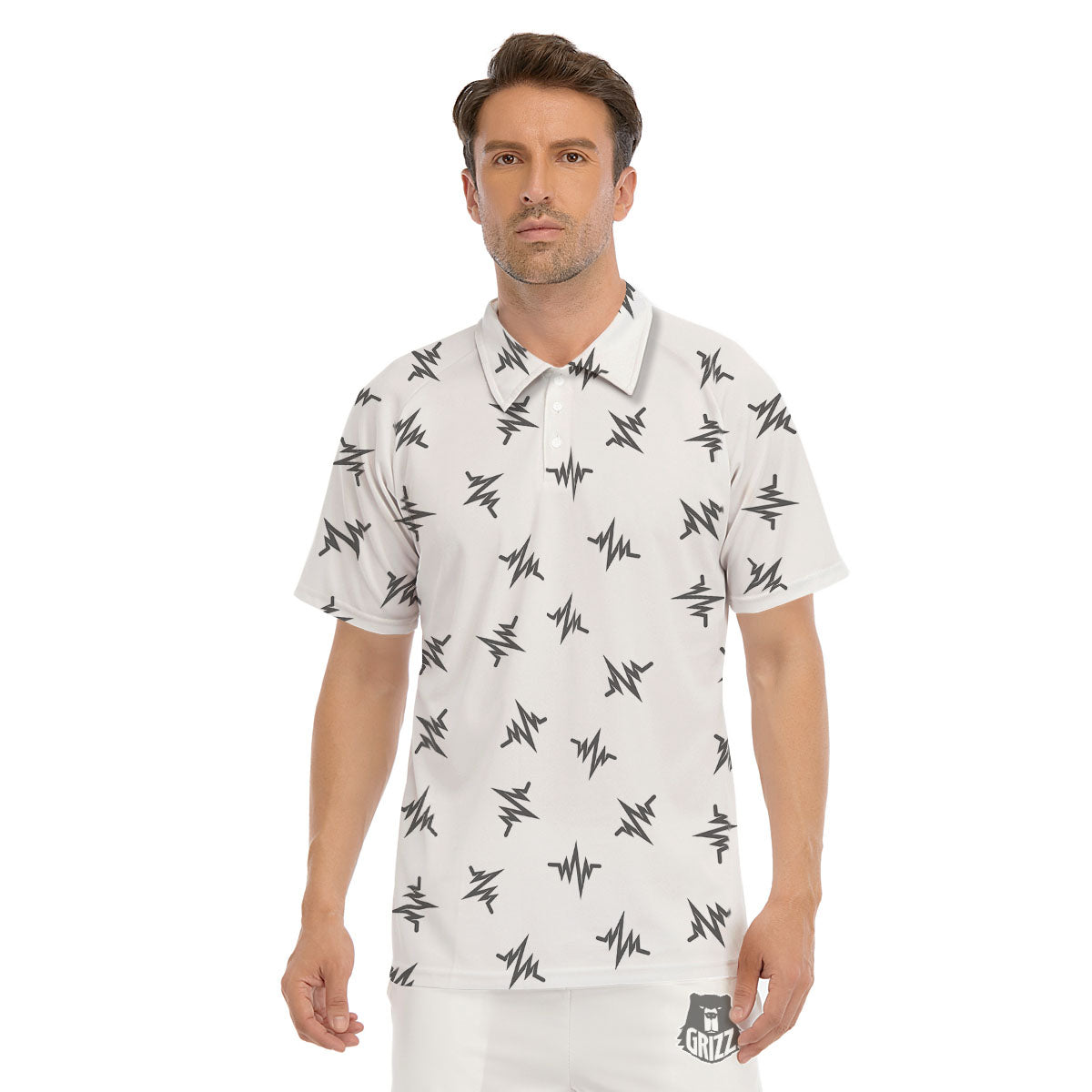 Heartbeat White And Black Print Pattern Men's Golf Shirts-grizzshop