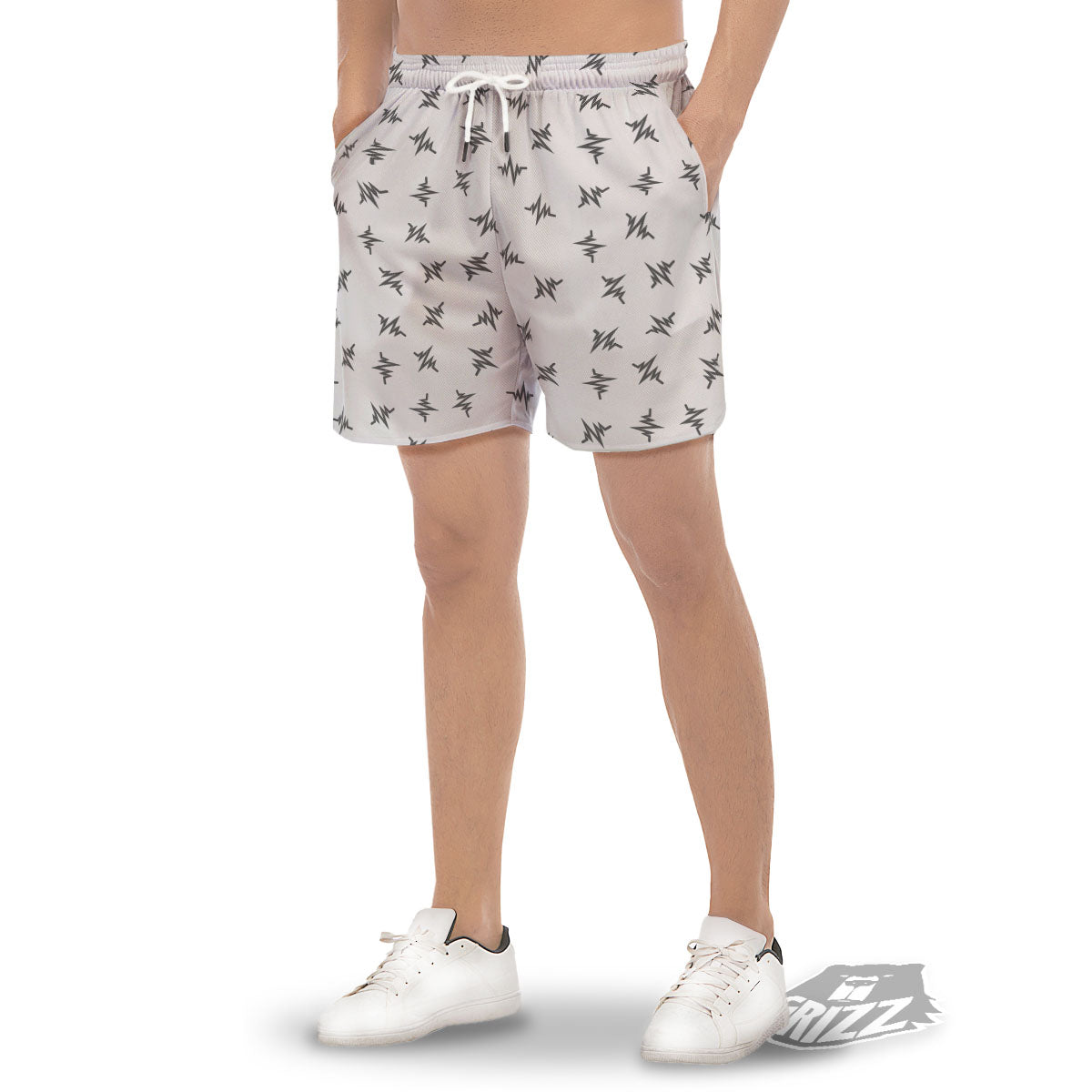 Heartbeat White And Black Print Pattern Men's Gym Shorts-grizzshop
